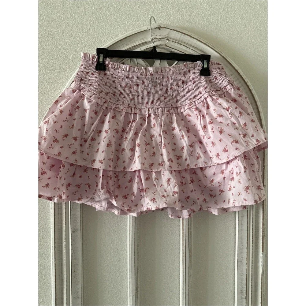 Pink Floral Smocked Tiered Mini Skort Women's XXS Ruffle Built-In Shorts NWT